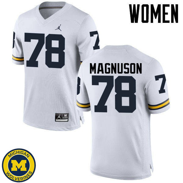 Women's Michigan Wolverines #78 Erik Magnuson White Player Jersey